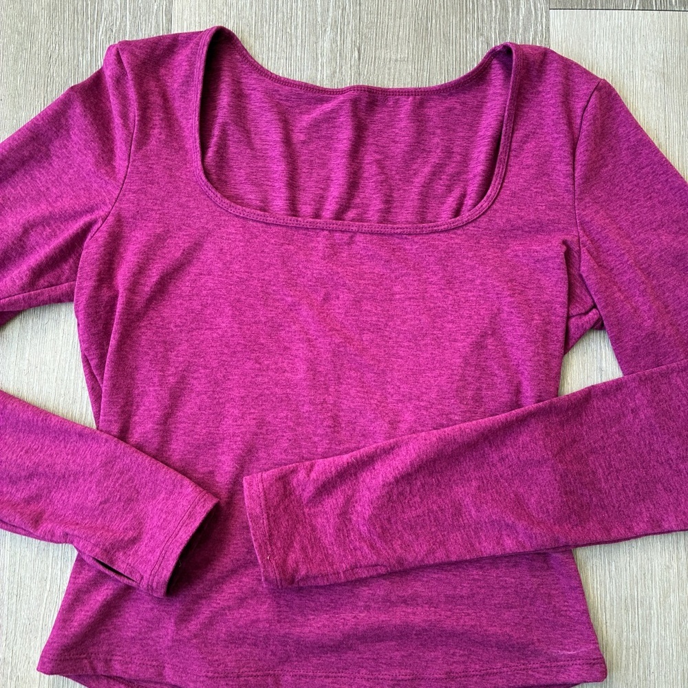 soft long sleeve top thumb holes Square neck stretchy activewear lounge ballet - Picture 2 of 5